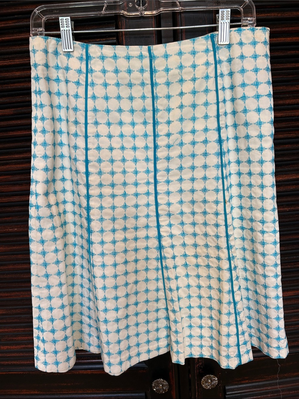 Cream and Turquoise Circle-Print Skater Skirt